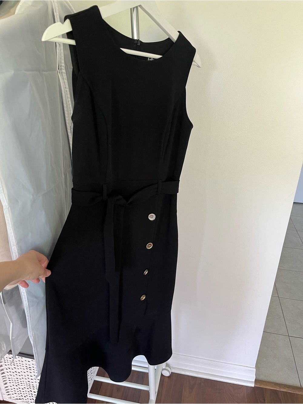 Revelry Black Sleeveless Midi Dress with Side Buttons and Tie